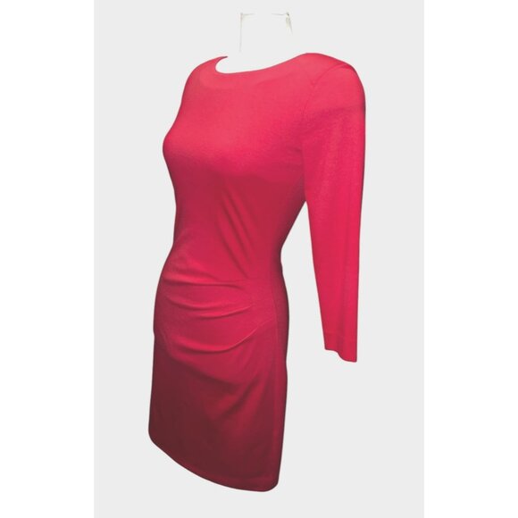 MNG By Mango Red Long Sleeve Ruched Dress Sz Medium Womens Buckle Back - Picture 15 of 16